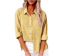 2025 Camicia da Donna Camicetta Donna a Manica Lunga in Lino e Cotone Lino Maniche Lunghe Bottoni Primavera Estate Taglia Grande Tinta Unita Scollo a V Casual Lavoro Leggera Traspirante Maglietta Top