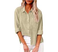 2025 Camicia da Donna Camicetta Donna a Manica Lunga in Lino e Cotone Lino Maniche Lunghe Bottoni Primavera Estate Taglia Grande Tinta Unita Scollo a V Casual Lavoro Leggera Traspirante Maglietta Top