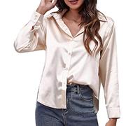 2025 Camicia di raso da donna in seta imitazione camicia a maniche lunghe europea e americana frontiera del commercio estero Abbigliamento da donna Camicetta da donna floreale chiffon, oro rosa, XXL