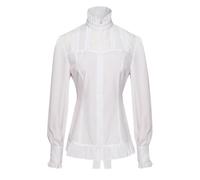 2025 Camicia Medieval Donna Manica Lunga- Camicia Collo Mao Pieghettato Con Lacci Chic Vintage Casual Gotico Vittoriano Tinta Unita Camicetta Rinascimento Cosplay Slim per Halloween Carnevale Top