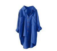 2025 Camicie di lino di cotone per le donne Plus Size Scollo a V Button Down Top a maniche lunghe Casual Autunno Moda Camicetta oversize, 1c-blu, 4XL