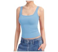 2025 Canotta Donna Scollo Quadrato Senza Maniche Doppia Fodera Basic Top Collezione Leibchen Mini, Azzurro, L
