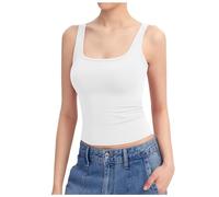 2025 Canotta Donna Scollo Quadrato Senza Maniche Doppia Fodera Basic Top Collezione Leibchen Mini, bianco, S