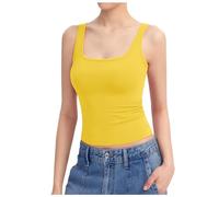 2025 Canotta Donna Scollo Quadrato Senza Maniche Doppia Fodera Basic Top Collezione Leibchen Mini, giallo., M