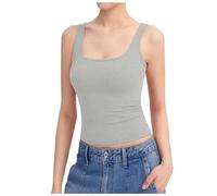 2025 Canotta Donna Scollo Quadrato Senza Maniche Doppia Fodera Basic Top Collezione Leibchen Mini, grigio., XL