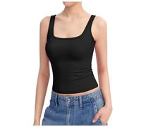 2025 Canotta Donna Scollo Quadrato Senza Maniche Doppia Fodera Basic Top Collezione Leibchen Mini, Nero , XL