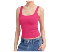 2025 Canotta Donna Scollo Quadrato Senza Maniche Doppia Fodera Basic Top Collezione Leibchen Mini, rosa intenso, XXL