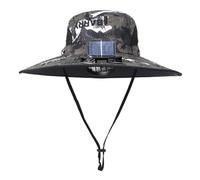 2025 - Cappello da sole a tesa larga con ventilatore solare a tesa larga, cappello da pesca all'aperto con ricarica USB solare, cappello da donna, Marrone, Taglia unica