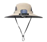2025 - Cappello da sole a tesa larga con ventilatore solare a tesa larga, cappello da pesca all'aperto con ricarica USB solare, cappello da donna, cachi, Taglia unica