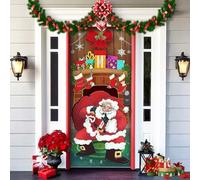 2025 Christmas and Halloween Front Door Decoration, Christmas Front Door Decoration Cover, Removable Doors Covers Decorative with Elastic, Fabric Hanging Poster Xmas Holiday Party Ornament(F)