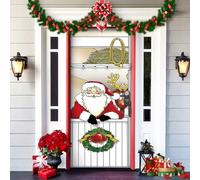 2025 Christmas and Halloween Front Door Decoration, Christmas Front Door Decoration Cover, Removable Doors Covers Decorative with Elastic, Fabric Hanging Poster Xmas Holiday Party Ornament(E)