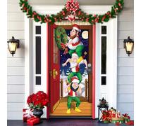 2025 Christmas and Halloween Front Door Decoration, Christmas Front Door Decoration Cover, Removable Doors Covers Decorative with Elastic, Fabric Hanging Poster Xmas Holiday Party Ornament(B)