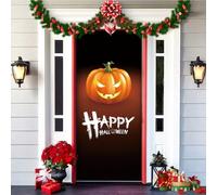 2025 Christmas and Halloween Front Door Decoration, Christmas Front Door Decoration Cover, Removable Doors Covers Decorative with Elastic, Fabric Hanging Poster Xmas Holiday Party Ornament(M)