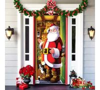 2025 Christmas and Halloween Front Door Decoration, Christmas Front Door Decoration Cover, Removable Doors Covers Decorative with Elastic, Fabric Hanging Poster Xmas Holiday Party Ornament(C)