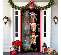 2025 Christmas and Halloween Front Door Decoration, Christmas Front Door Decoration Cover, Removable Doors Covers Decorative with Elastic, Fabric Hanging Poster Xmas Holiday Party Ornament(H)