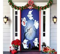 2025 Christmas and Halloween Front Door Decoration, Christmas Front Door Decoration Cover, Removable Doors Covers Decorative with Elastic, Fabric Hanging Poster Xmas Holiday Party Ornament(K)