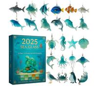 2025 Christmas Calendar - 24 Days 2D Sea Glass Ornaments for Holiday Countdown | Cute Animal Decorations, Set for Kids, Collectors, Party Favors, Wall, Door, Backpack, Office, Winter