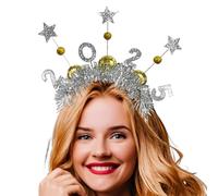 2025 Copricapo,Felice Anno Nuovo Fascia - Fasce per capelli d'argento dorate - Fascia per capelli con paillettes scintillanti, accessori di scena per costume di Capodanno per carnevale