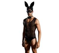 2025 Costume da coniglietto da uomo, per cosplay, set di lingerie, gioco di ruolo, costume da discoteca, bikini in pizzo (nero, taglia unica)