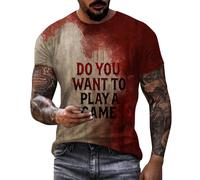 2025 Costume Halloween Donna Unisex Casual Maglietta Uomo Manica Corta e Sanguinata Stampa Lettera di Halloween Girocollo, Maglietta Grafica Per La Vita Quotidiana e Moda Strada, Vino, XXL