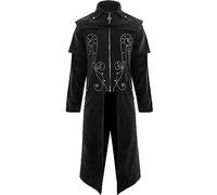 2025- Costume Medieval Uomo Collo Alto - Giacca Gotica a Manica Lunga Retrò con Cerniera Larga Steampunk Cappotto Casual Trend Rinascimento Cosplay per Halloween Carnevale Long Giacche Party