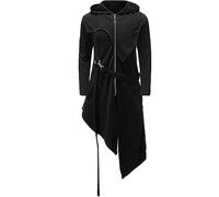2025- Costume Medieval Uomo Manica Lunga- Giacca Cappuccio con Zippata Tinta unita Irregolare Casual Retro Cappotto Ampio Trend Gotico Cosplay Halloween Carnevale Giacche Da Scena Festa