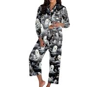 2025 costumi di Halloween donne adulte donne pigiama set halloween a tema pigiameria pantaloni a maniche lunghe set comodo morbido abbigliamento casual per notti accoglienti e relax abiti da notte
