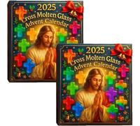 2025 Cross Molten Glass Pocket Hug Avvento Calendar, 24 Day Countdown with Stained Glass Crosses & Daily Bible Verses, Christmas Cross Advent Countdown, Christmas Tree Ornament (Verde)