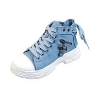 2025 Denim Canvas High Top Scarpe da donna per la primavera e l'estate traspirante suola spessa altezza crescente scarpe casual sport stivali corti stivaletti da donna stivaletti e punta aperta, Blu