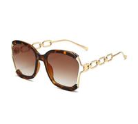 2025 designer di lusso occhiali da sole quadrati per le donne UV400 catena retrò telaio in metallo sfumature occhiali da sole estivi per donna, leopardo, taglia unica