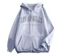 2025 Donna Alla Moda Lettera Stampato Cerniera Manica Lunga Tasca Coulisse Casual Sport Felpa Con Cappuccio (7) Felpa Con Cappuccio Donna Carino, Grigio chiaro, XL