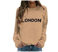 2025 Donna Alla Moda Lettera Stampato Girocollo Manica Lunga Casual Sport Felpa (1) Maglione Gilet Donna, cachi, L