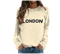 2025 Donna Alla Moda Lettera Stampato Girocollo Manica Lunga Casual Sport Felpa (1) Maglione Gilet Donna, Beige, M
