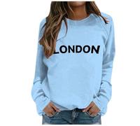 2025 Donna Alla Moda Lettera Stampato Girocollo Manica Lunga Casual Sport Felpa (1) Maglione Gilet Donna, Azzurro, XL