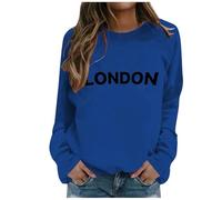 2025 Donna Alla Moda Lettera Stampato Girocollo Manica Lunga Casual Sport Felpa (1) Maglione Gilet Donna, Blu, XL