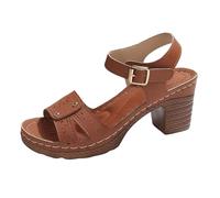 2025 Donne Estate Solido Fibbia Cinturino Casual Open Toe Tacchi Quadrati Comodi Scarpe Da Spiaggia Sandali Tacchi Alti Sandali per Le Donne Nove, Marrone, 36.5 EU