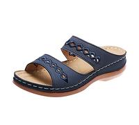 2025 Donne Estate Tinta Unita Slip On Casual Open Toe Zeppe Fondo Morbido Traspirante Pantofole Scarpe Sandali Nove Sandali per le Donne Taglia 8, Blu scuro, 37.5 EU