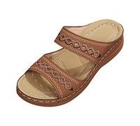 2025 Donne Estate Tinta Unita Slip On Casual Open Toe Zeppe Fondo Morbido Traspirante Pantofole Scarpe Sandali Nove Sandali per le Donne Taglia 8, Marrone, 40 EU