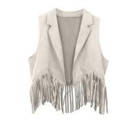 2025 Donne Frange Vest Open Front Western 70s Outfits Faux Suede Nappa Cardigan Top Girl Costume2018, bianco, 7-8 Anni