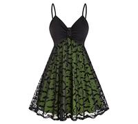 2025 Donne Halloween Print Sling Doppio Strato Chiffon Mesh Scollo A V Abito Gonna Jotaro Cosplay Costume, verde, XL