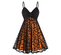 2025 Donne Halloween Print Sling Doppio Strato Chiffon Mesh Scollo A V Abito Gonna Jotaro Cosplay Costume, Colore: arancione., XL