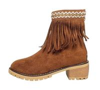2025 Donne Plus Size Frange Stivali Autunno/Inverno Mid Heel Sleeve Suede Stivaletti Cose Dare A Tua Sorella, Marrone, 37.5 EU