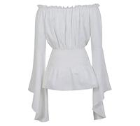 2025, elegante top da donna, a maniche lunghe, bohémien, top plus size, gotico, gonna da pirata, maglietta per cosplay, top da donna, bianco, S