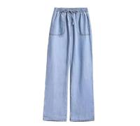 2025 Estate A Vita Alta Donne Jeans Sottile Denim di Cotone Alla Caviglia-Lunghezza Pantaloni Elastico Addolcitore Gamba Larga Pantaloni V891, Azzurro, L