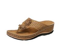 2025 Estate Flip Slider Donna Strap On Flops Roman Slip Flat Clip Sandali T Sandali comodi con supporto per arco plantare aperto pizzo da donna scarpe da donna alte, cachi, 41 EU Larga
