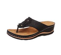 2025 Estate Flip Slider Donna Strap On Flops Roman Slip Flat Clip Sandali T Sandali comodi con supporto per arco plantare aperto pizzo da donna scarpe da donna alte, Nero , 39 EU Larga