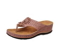 2025 Estate Flip Slider Donna Strap On Flops Roman Slip Flat Clip Sandali T Sandali comodi con supporto per arco plantare aperto pizzo da donna scarpe da donna alte, Colore: rosa., 39 EU Larga