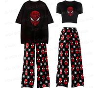 2025 Estate The Spider-Man T-shirt corta sexy con pantaloni del pigiama Abito oversize per adulti/bambini Completo da coppia Regalo