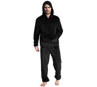 2025 Fashion Leisure Soft Home Solid Color Shirt Pants Set Pigiama Home Service 2 pezzi Long Fleece Warm Hoodie Pigiama Uomo Pantaloni a quadretti, Nero , 3XL