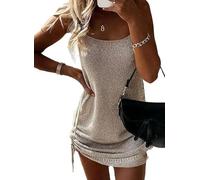 2025 Fashion Sleeveless Lace-Up Dress Women’s Casual Backless Knit Mini Dress Adjustable Drawstring Backless Knit Mini Dress (4,L)